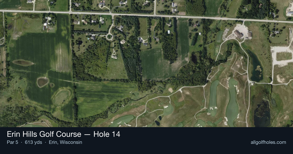 Hole 14 aerial at Erin Hills Golf Course