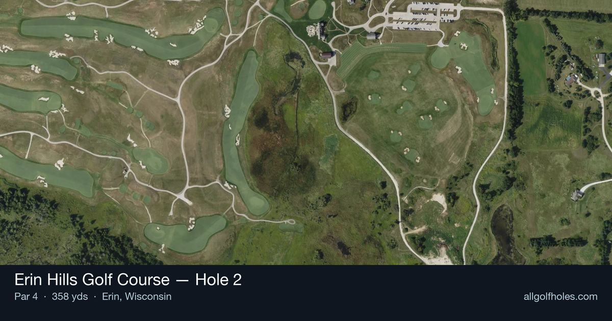 Hole 2 aerial at Erin Hills Golf Course