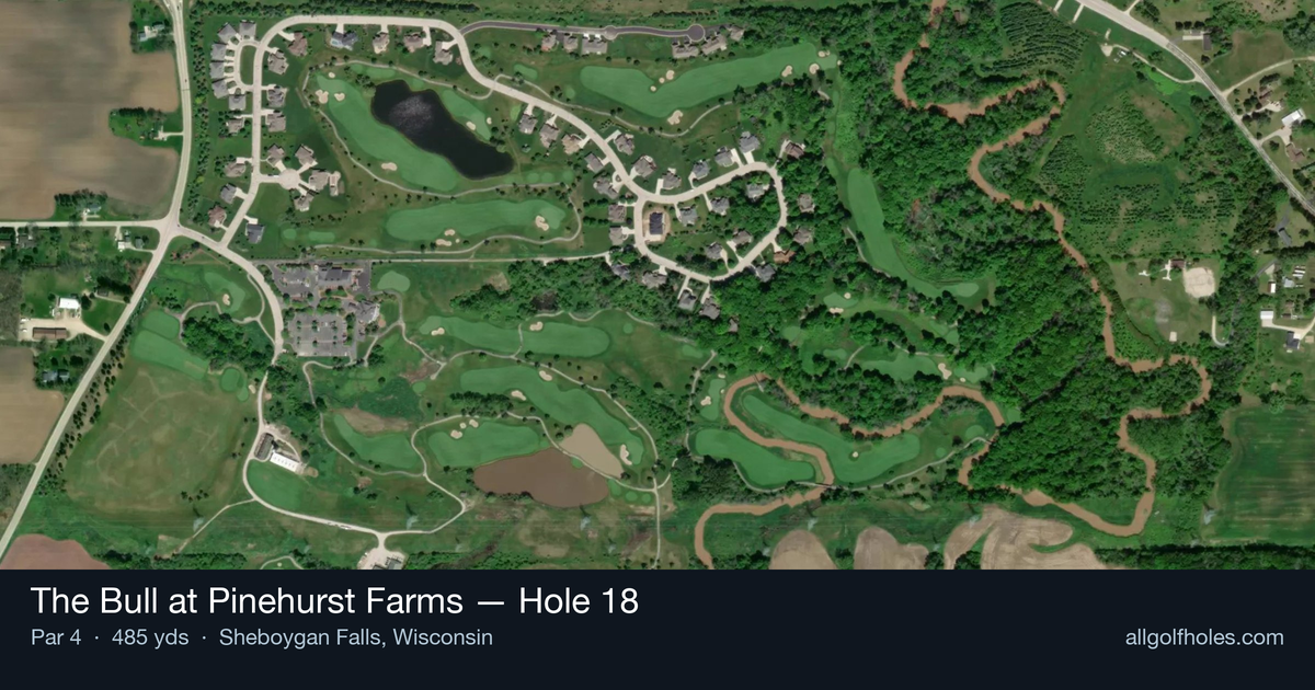 Hole 18 aerial at The Bull at Pinehurst Farms