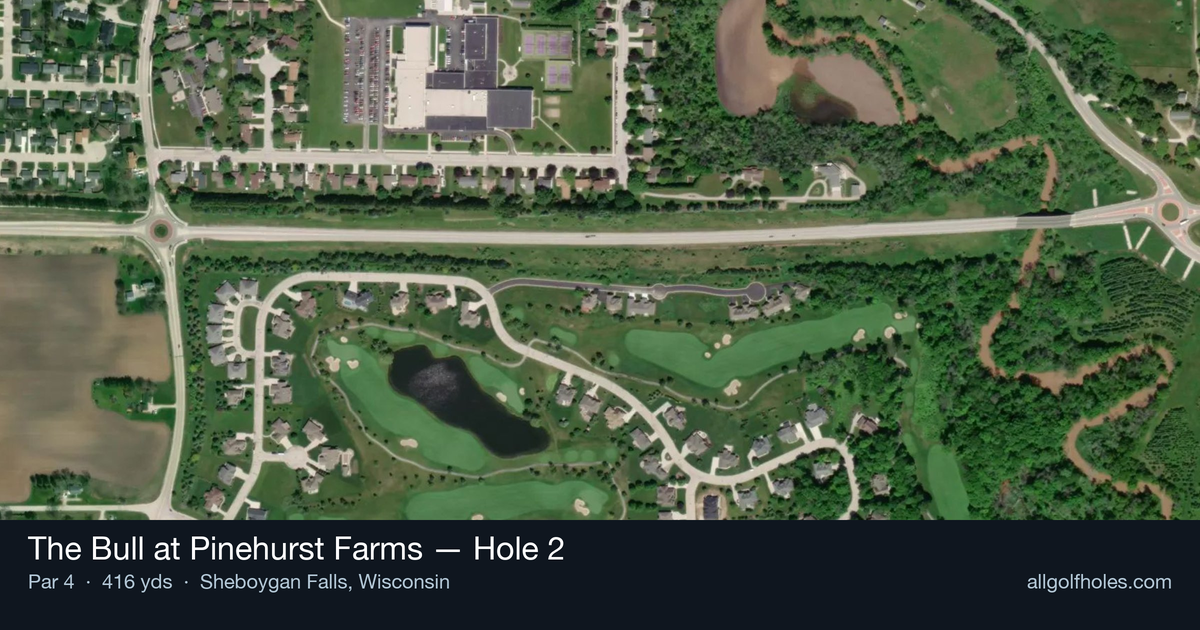 Hole 2 aerial at The Bull at Pinehurst Farms