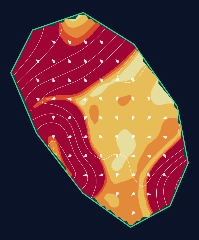 Hole 1 green slope contour at Medinah Country Club (Course 3)
