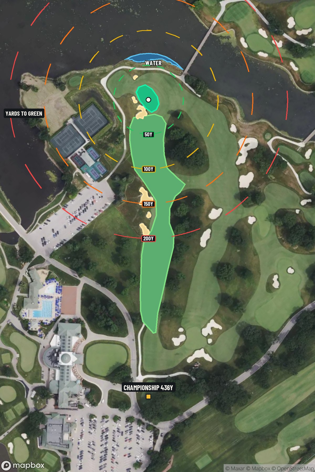 Hole 1 aerial at Medinah Country Club (Course 3)