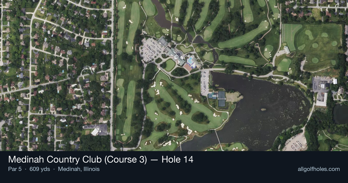 Hole 14 aerial at Medinah Country Club (Course 3)