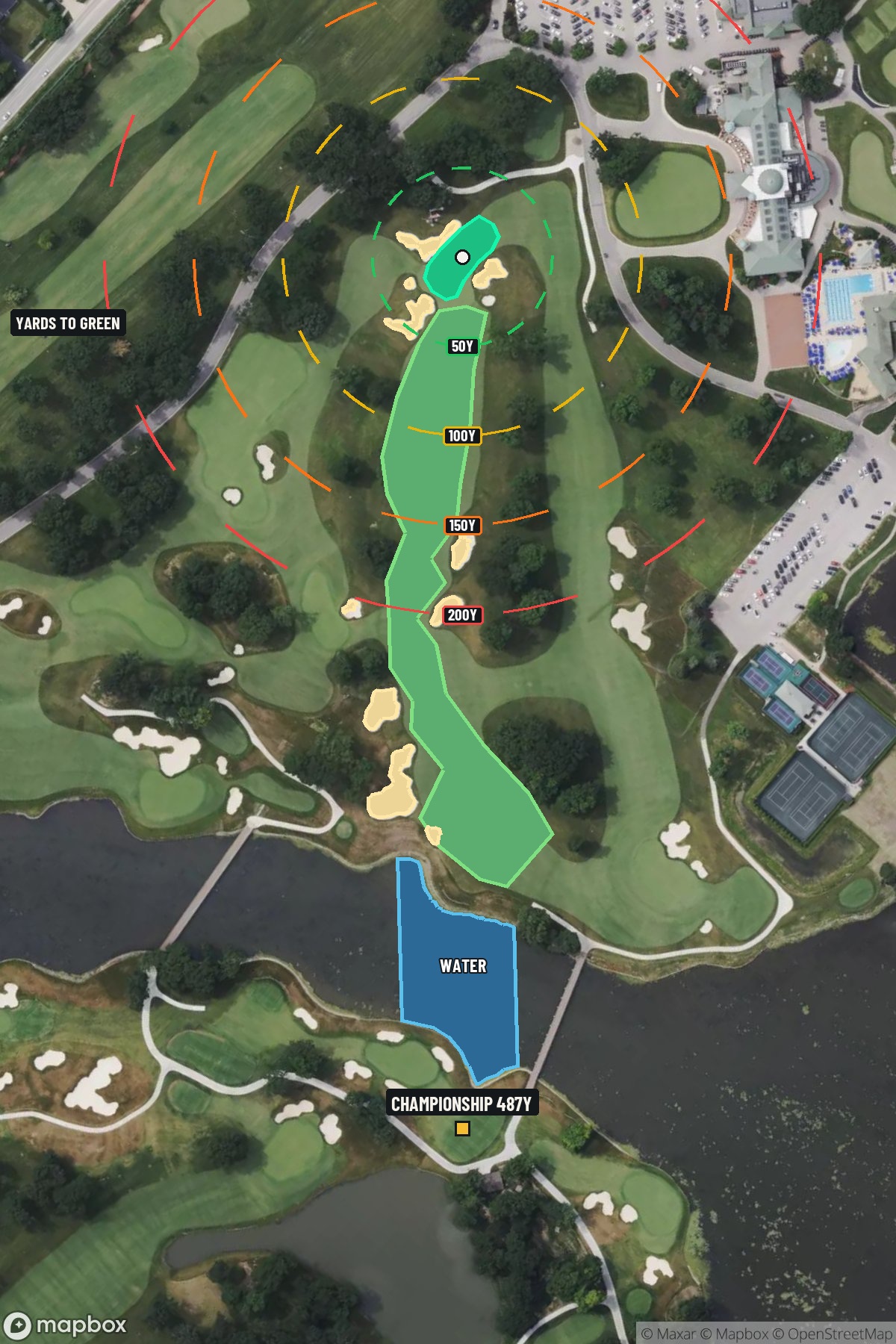 Hole 18 aerial at Medinah Country Club (Course 3)