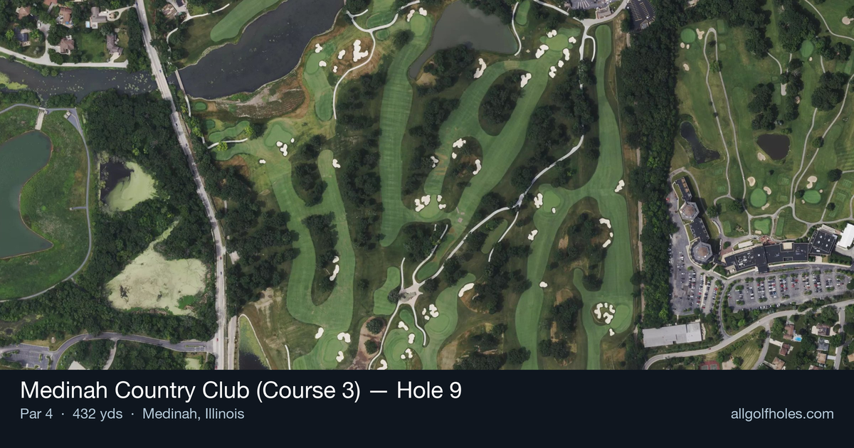 Hole 9 aerial at Medinah Country Club (Course 3)