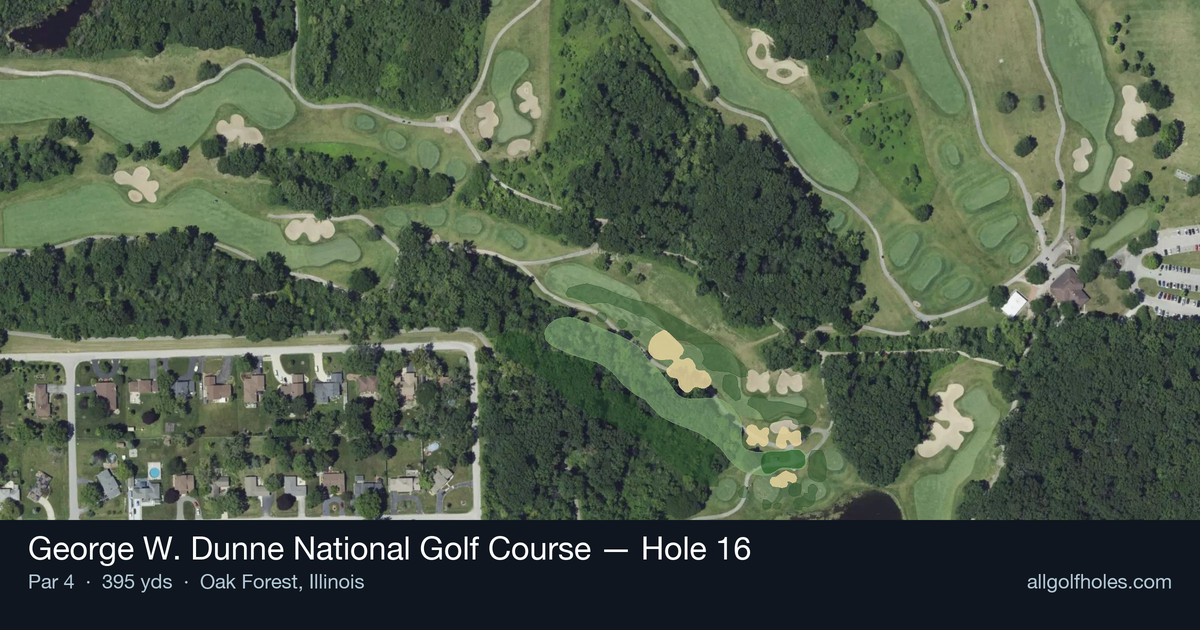 Hole 16 aerial at George W. Dunne National Golf Course
