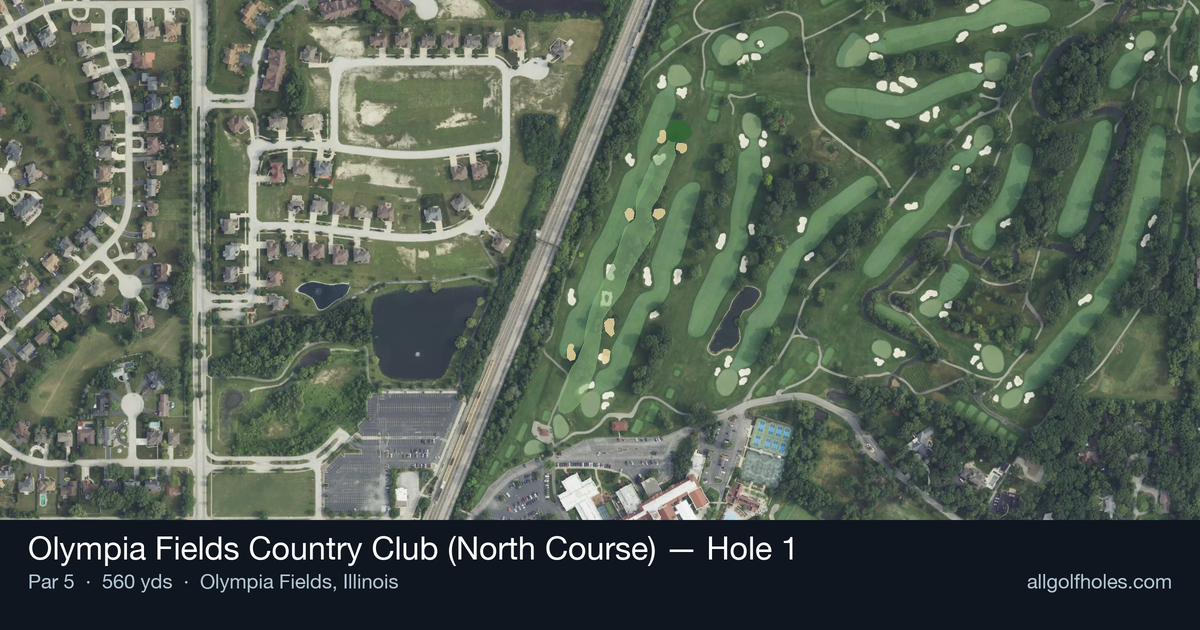 Hole 1 aerial at Olympia Fields Country Club (North Course)