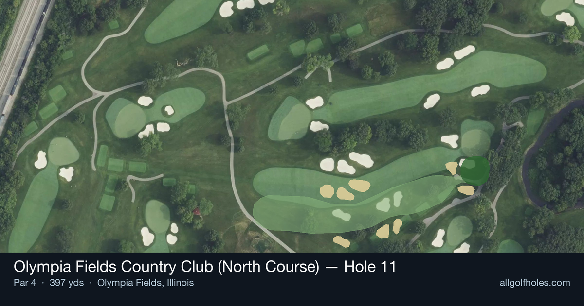 Hole 11 aerial at Olympia Fields Country Club (North Course)