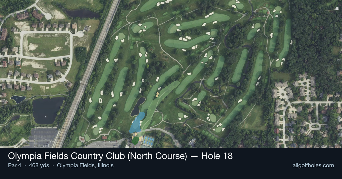 Hole 18 aerial at Olympia Fields Country Club (North Course)