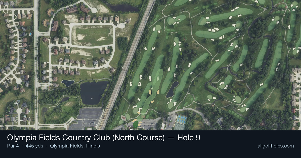 Hole 9 aerial at Olympia Fields Country Club (North Course)