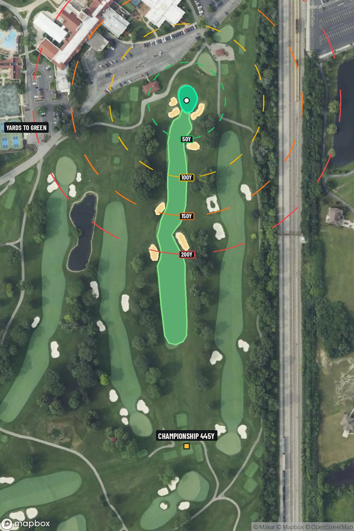 Hole 9 aerial at Olympia Fields Country Club (North Course)