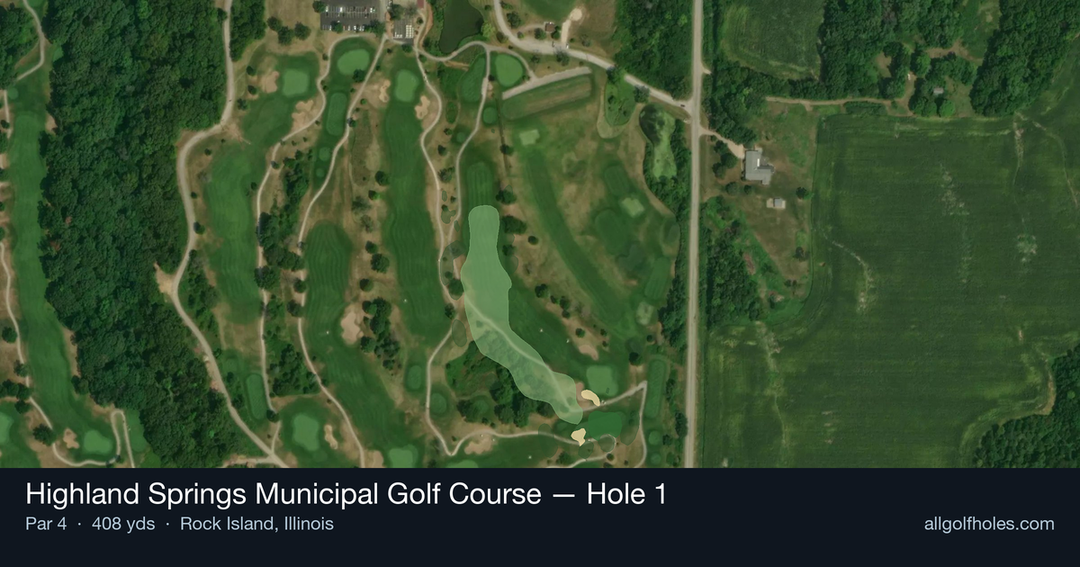 Hole 1 aerial at Highland Springs Municipal Golf Course