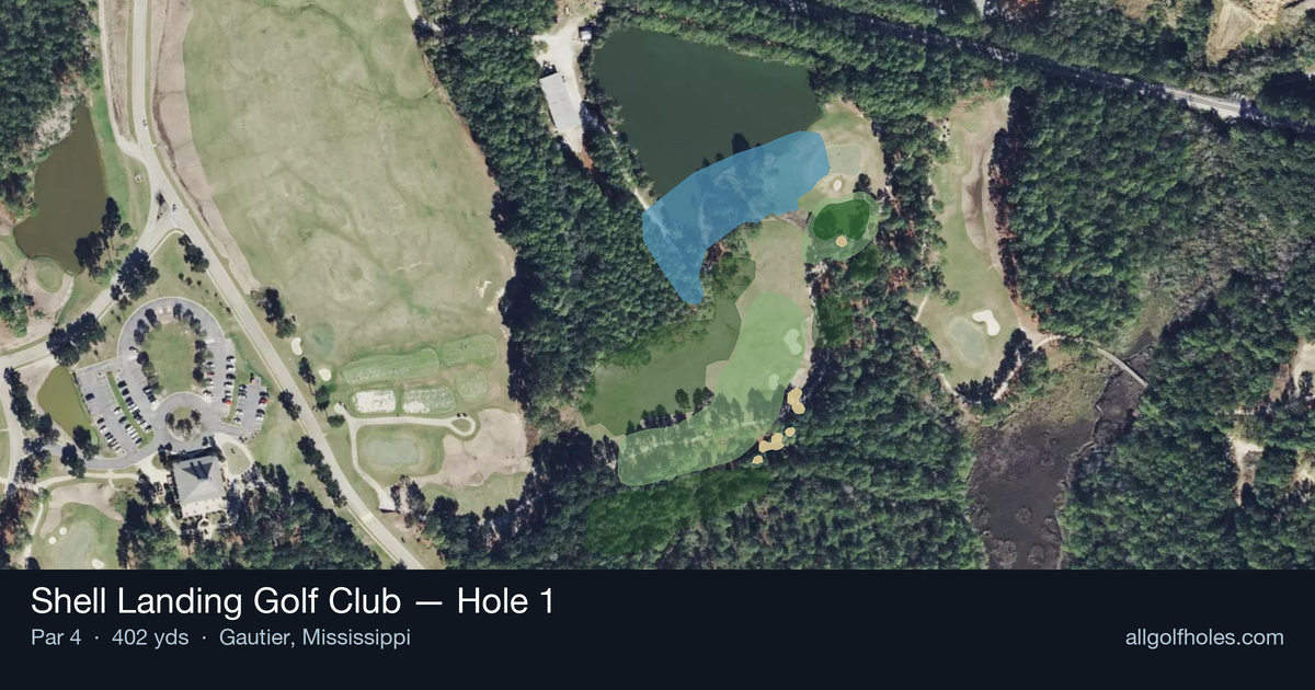 Hole 1 aerial at Shell Landing Golf Club