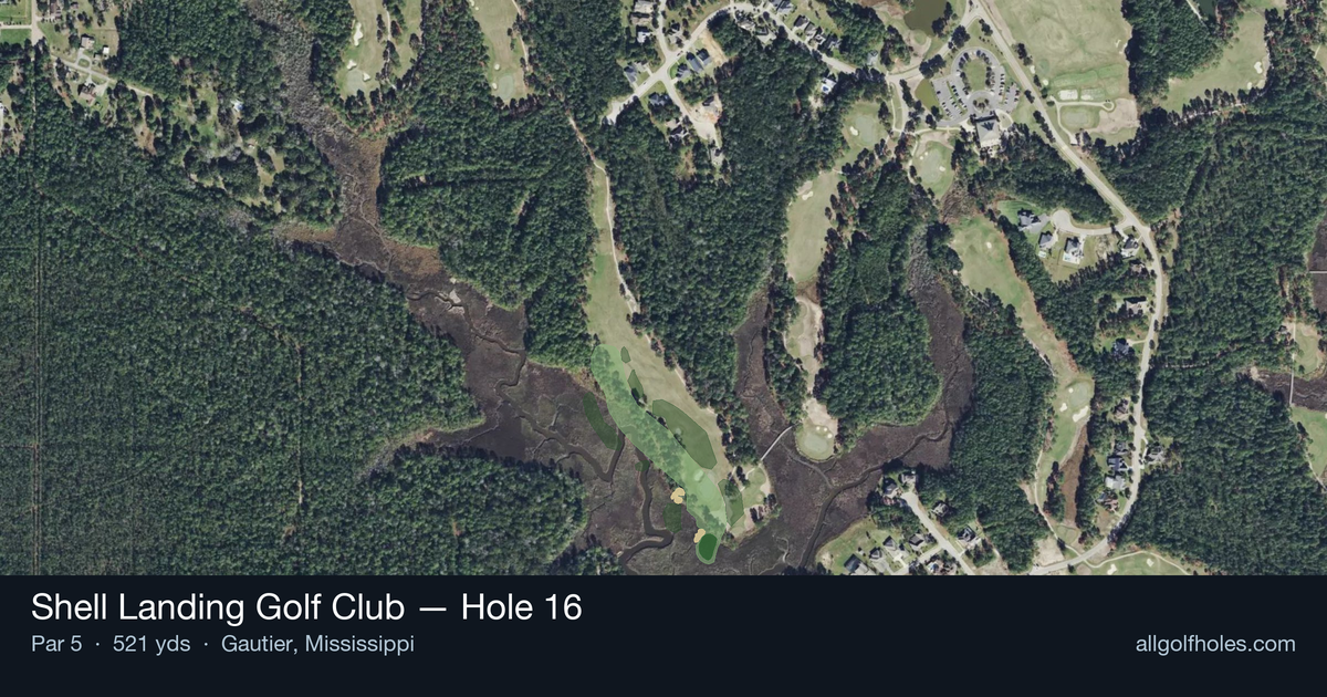 Hole 16 aerial at Shell Landing Golf Club