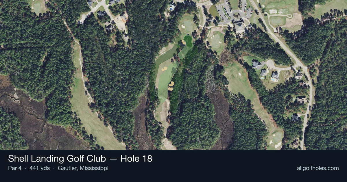 Hole 18 aerial at Shell Landing Golf Club