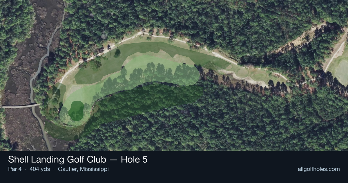 Hole 5 aerial at Shell Landing Golf Club