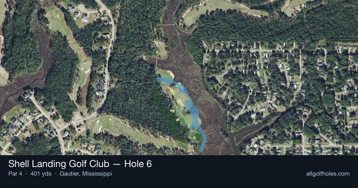 Hole 6 aerial at Shell Landing Golf Club