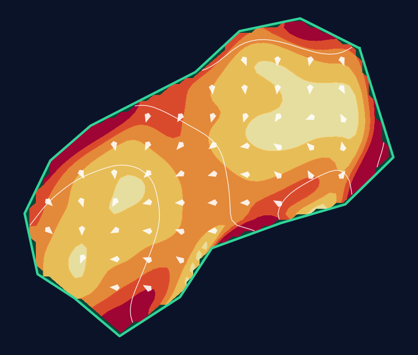 Hole 1 green slope contour at Forest Dunes Golf Club