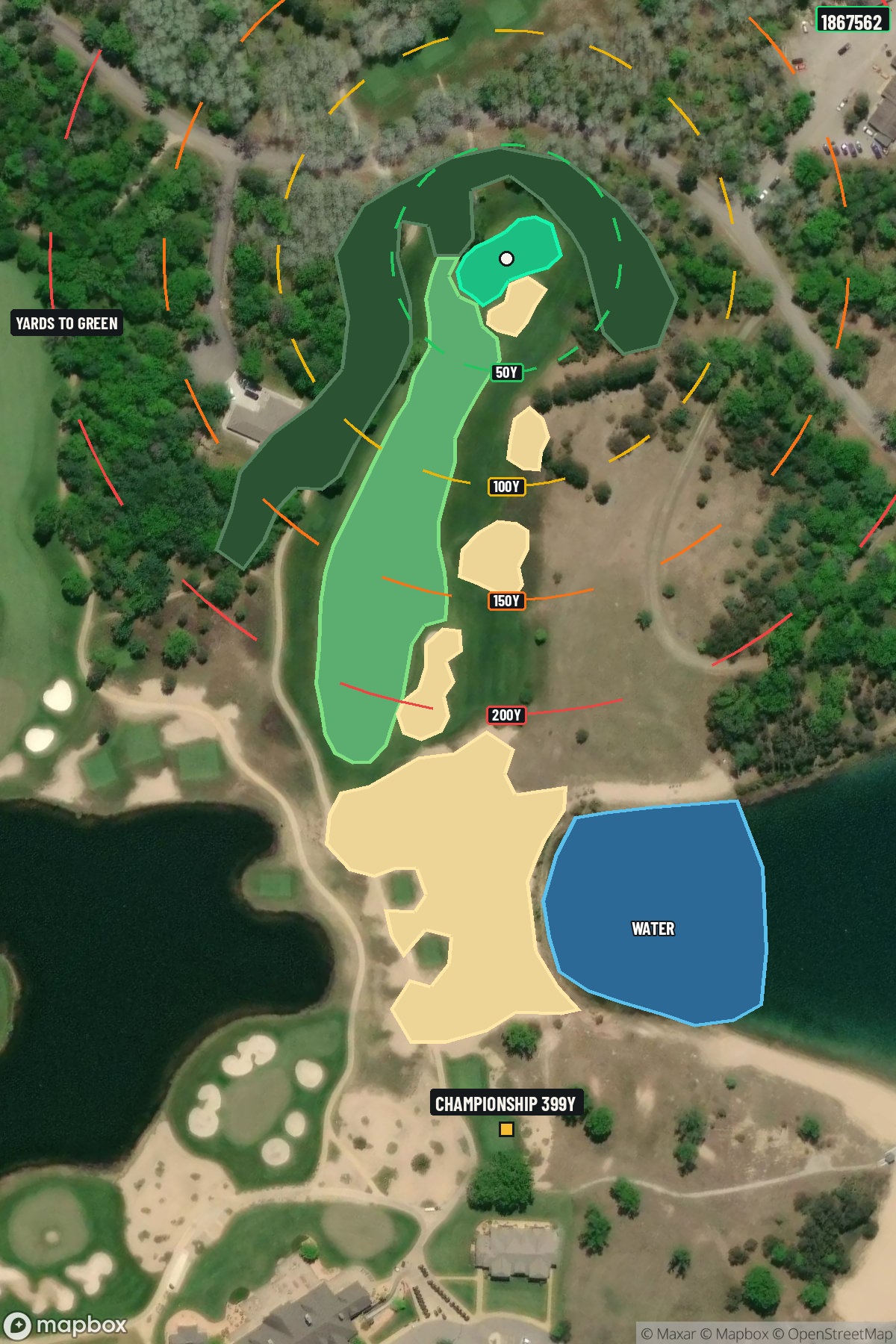 Hole 1 aerial at Forest Dunes Golf Club