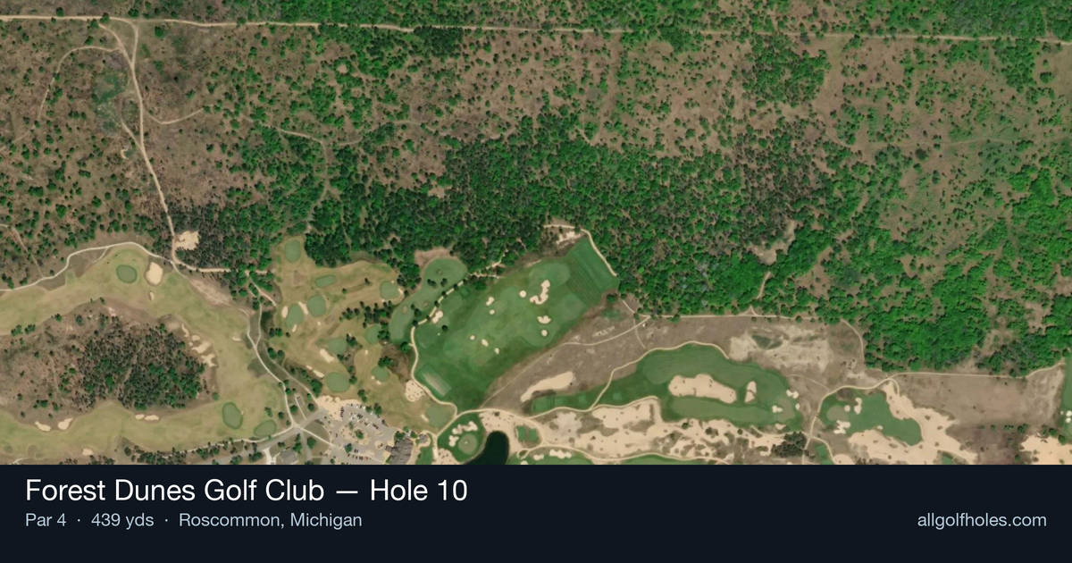 Hole 10 aerial at Forest Dunes Golf Club