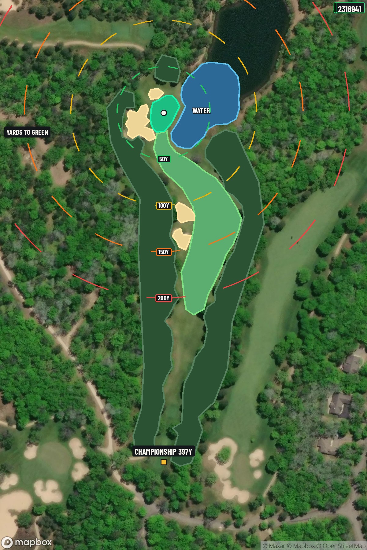 Hole 12 aerial at Forest Dunes Golf Club