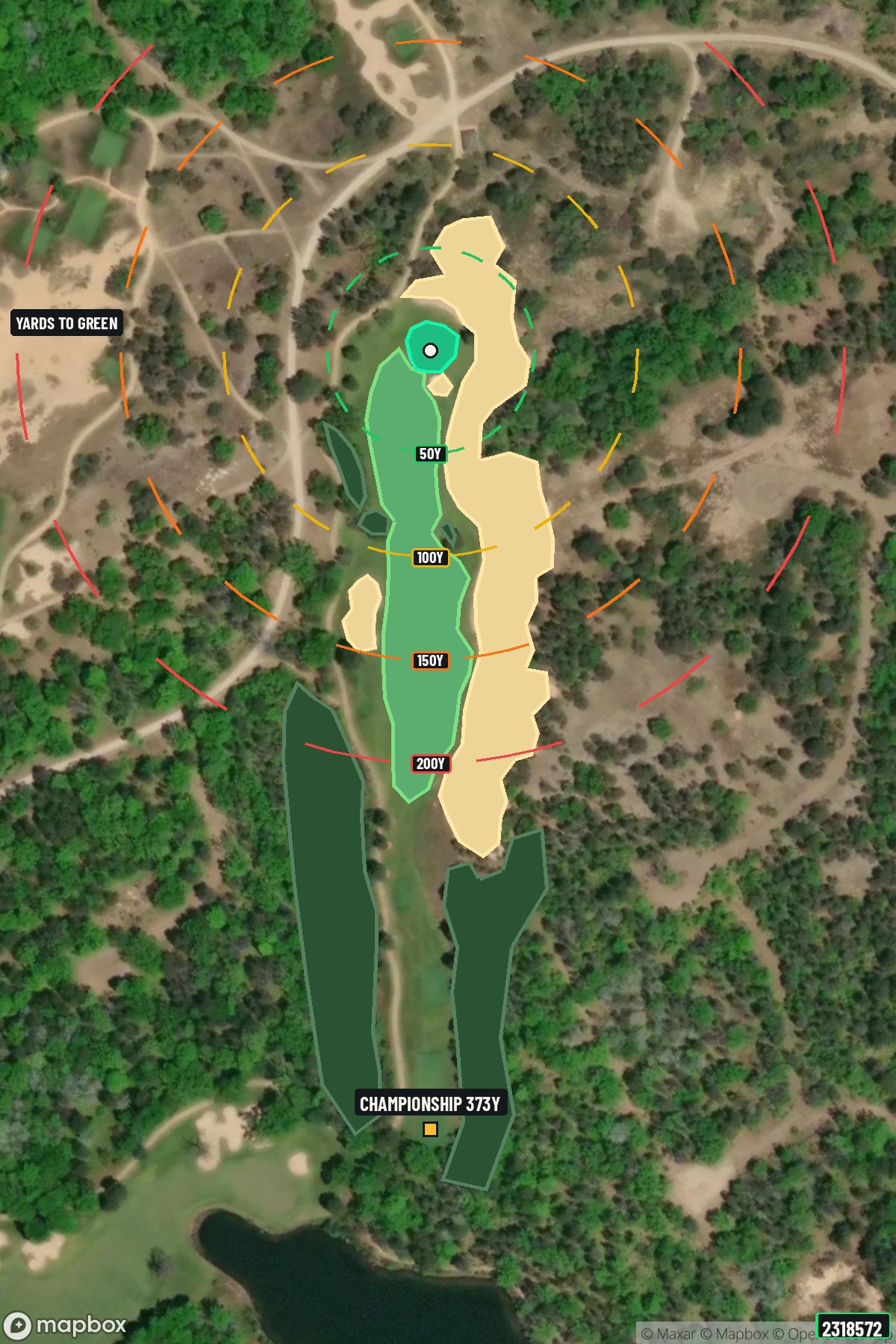 Hole 13 aerial at Forest Dunes Golf Club