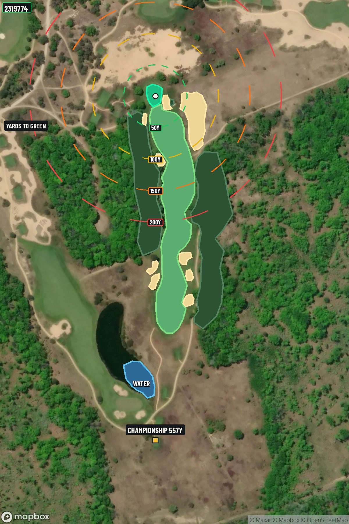 Hole 15 aerial at Forest Dunes Golf Club