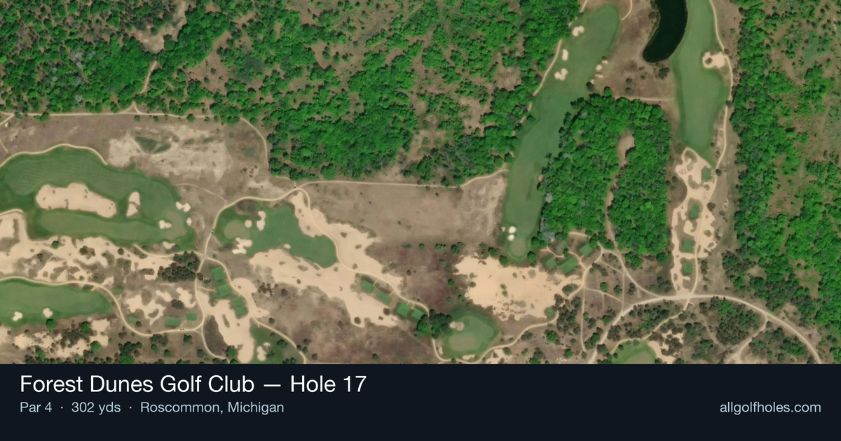 Hole 17 aerial at Forest Dunes Golf Club