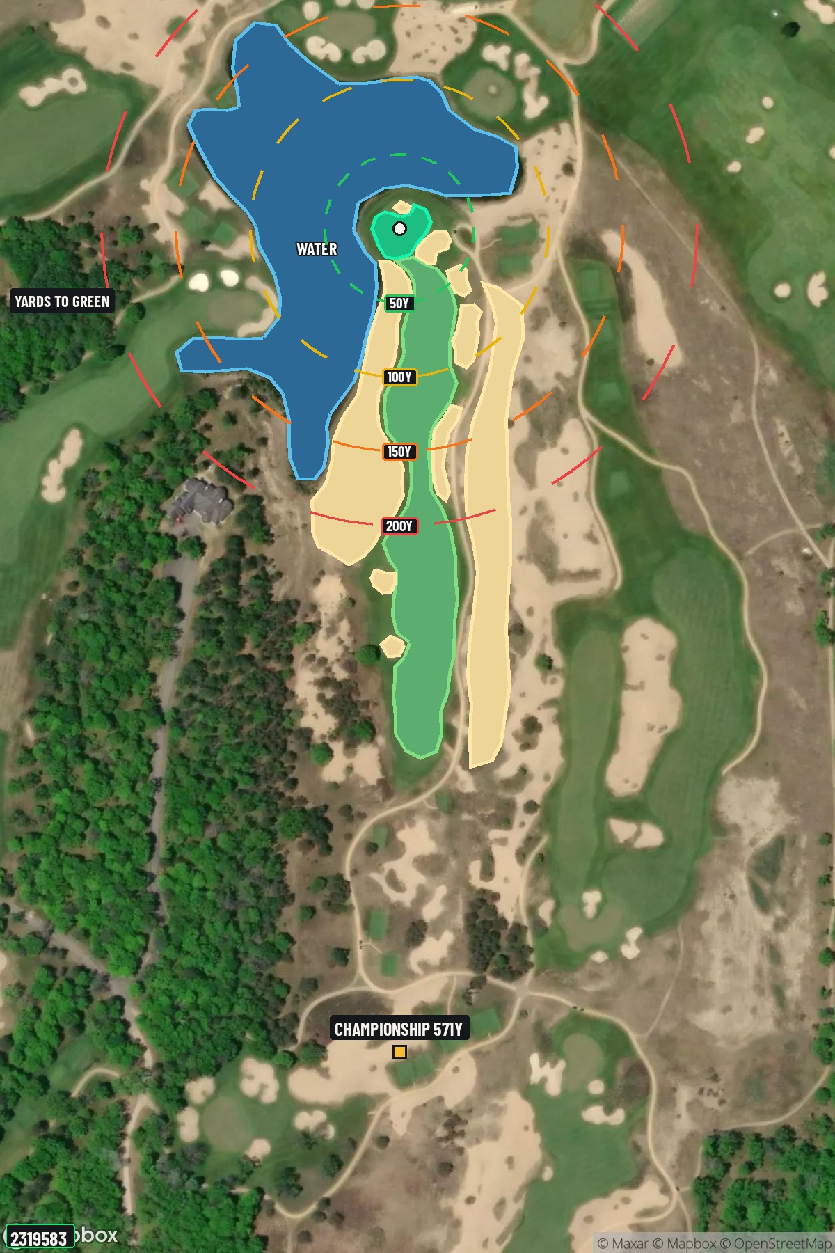 Hole 18 aerial at Forest Dunes Golf Club