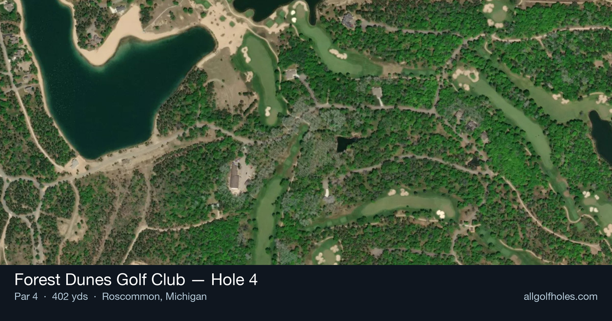 Hole 4 aerial at Forest Dunes Golf Club