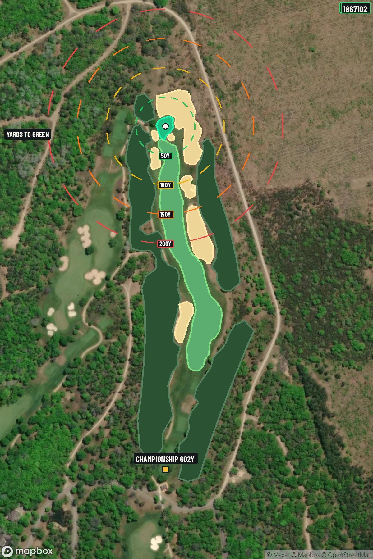Hole 5 aerial at Forest Dunes Golf Club