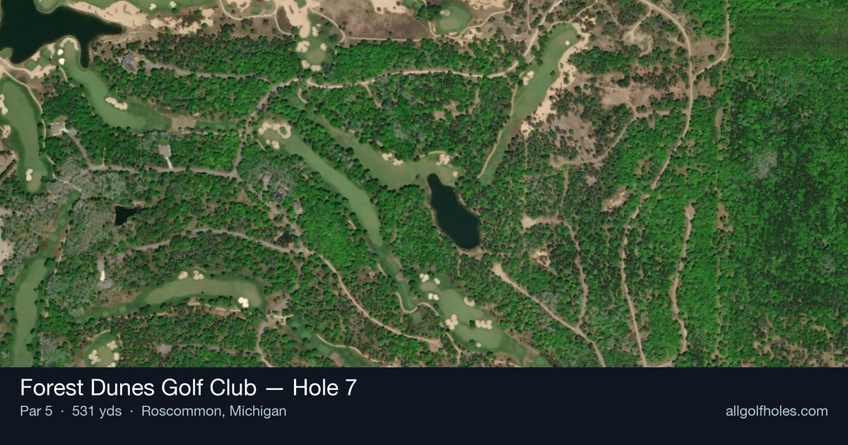 Hole 7 aerial at Forest Dunes Golf Club