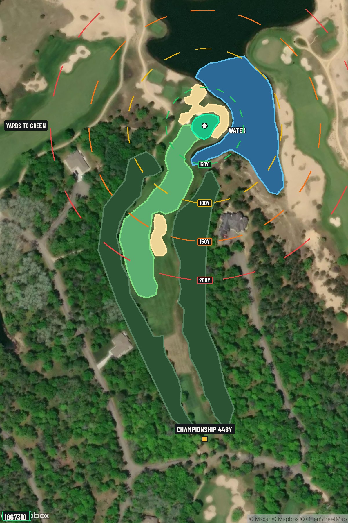 Hole 8 aerial at Forest Dunes Golf Club